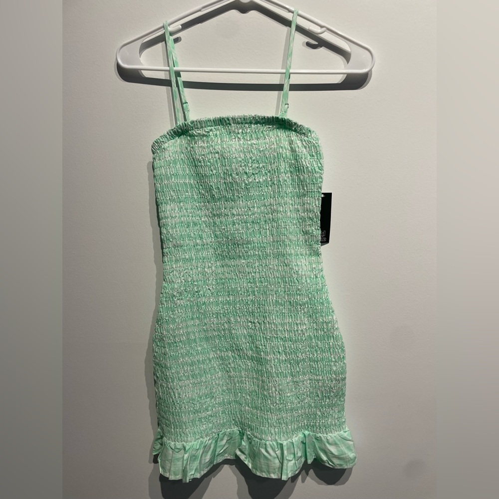 Wild Fable Women's Smocked Bodycon Mini Tube Dress Mint Green Plaid XXS NWT